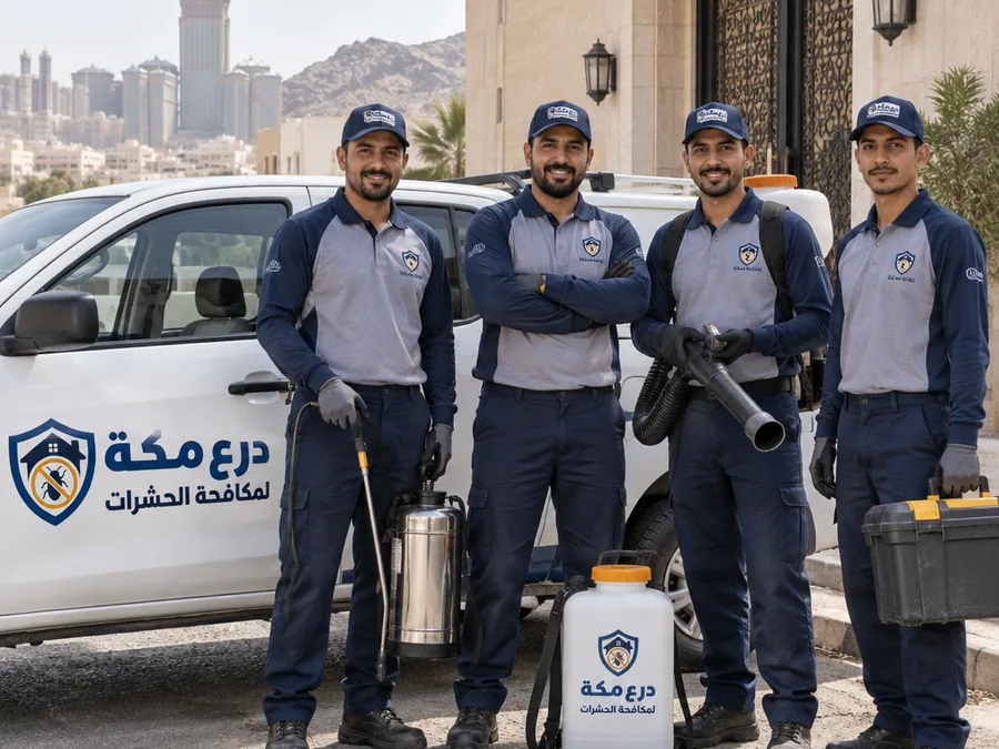 درع مكة pest control technicians with their service vehicle and equipment in Makkah
